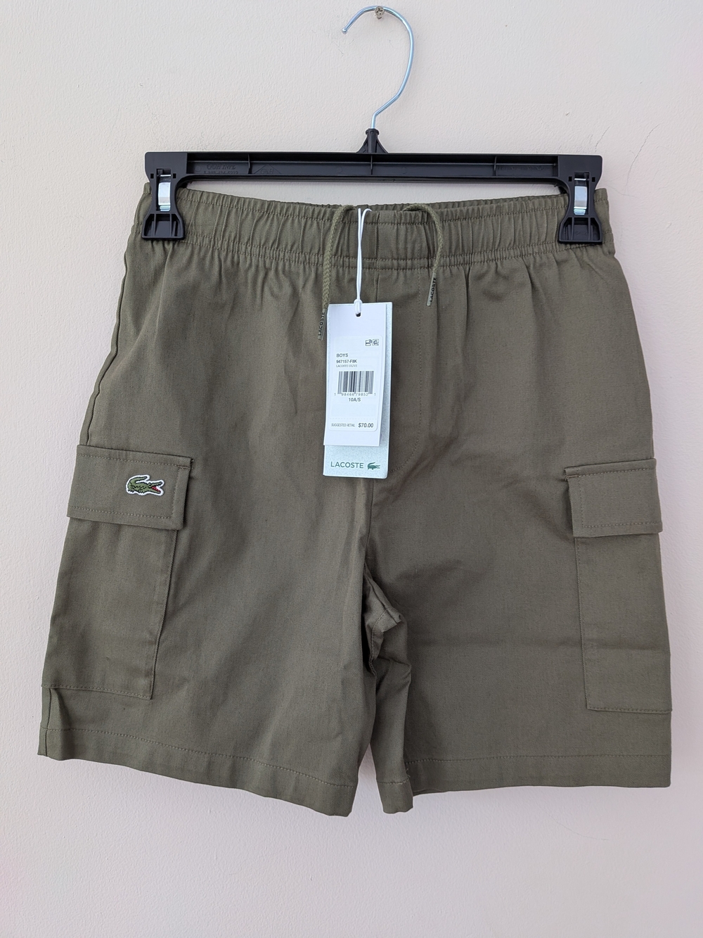 Lacoste Boys Cargo Shorts Size 10A 140cm Olive Green Cotton Stretch NWT